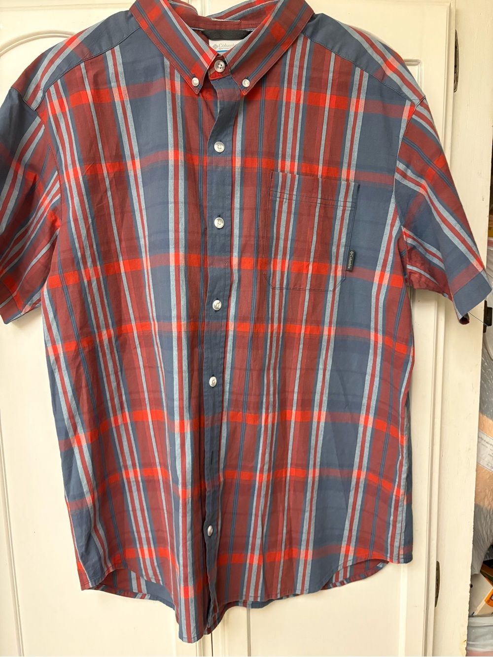 Columbia Short-Sleeve Plaid Button-Down Shirt - Blue & Red